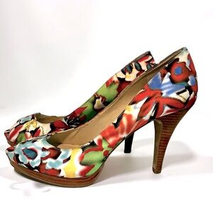 Nine West Floral Peep-Toe Heels